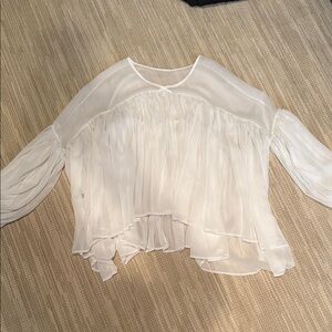 Lightweight White Chiffon Peasant Blouse
